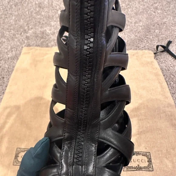 PRE-LOVED GUCCI Women's Calfskin LIFFORD Cage Platform Sandals 6" Heels - Picture 11 of 15